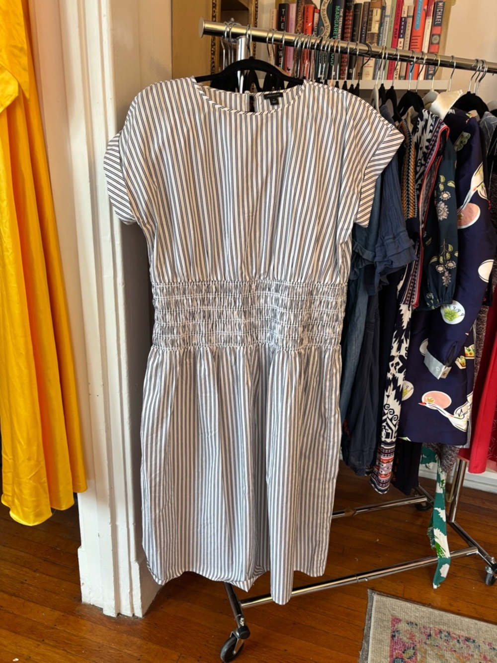 Ann Taylor Blue and White Striped Midi Dress